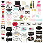 72 Pieces Wedding Photo Booth Props Kit for Bridal Shower, Bachelorette Party, Photobooth Selfies, with Sticks and Stickers