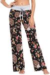 Fisyme Flowers Hedgehogs Pajama Pants for Women Soft Comfy Pjs Bottoms Drawstring Wide Leg Jogger Lounge Yoga Sweat Pants Sleepwear