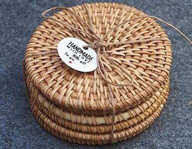 Wooloow Lot de 6 Dessous de Verre en rotin pour Verres, Dessous de Verre Ronds en Verre, Dessous de Verre naturels Faits à la Main, pour Tasse à café et à thé, Verre à vin, Vase