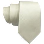 Mens Necktie 2.4''(6cm) Tie Skinny Tie Solid Color Striped Neckties (White)