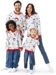 DISNEY Mickey and Friends Family Matching Christmas Character Allover Hoodie Long Sleeve Sweatshirt Red&White Women M, Red&white, Medium