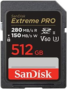 SanDisk 512GB Extreme PRO SDXC Card, SD Card, V60 Memory Card, 6K & 4K UHD, up to 280 MB/s, Shock, Temperature, Water and X-Ray Proof, RescuePro Deluxe Data Recovery Software, UHS-II, Class 10, U3