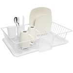 Sweet Home Collection 3 Piece Dish Drainer Rack Set with Drying Board and Utensil Holder, 12" x 19" x 5", White