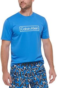 Calvin Klein Men's Light Weight Quick Dry Short Sleeve 40+ UPF Protection, Blue, Large