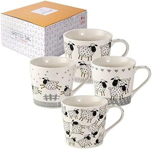 SPOTTED DOG GIFT COMPANY Tazze da caffè, set di 4 tazze da colazione, tazze di pecora, tazza in ceramica per tè e caffè, regalo per amante delle pecore, 380 ml/13 oz