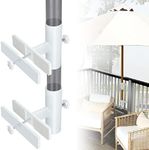 Magacyo Adjustable Patio Umbrella Holder - Outdoor Stand Metal Clamp and Umbrella Base for Fixed Deck Railing and Poles (White)