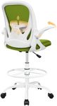 Primy Drafting Chair Tall Office Chair with Flip-up Armrests Executive Ergonomic Computer Standing Desk Chair with Lumbar Support and Adjustable Footrest Ring (AvocadoGreen)