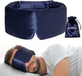 iCooBreeze 100% Natural Silk Eye Mask for Women Men, Soft Pressureless Cooling Blackout Eye Covers for Sleeping, Large Size Sleep Mask fits All Heads Adjustable, 1PC, Navy Blue