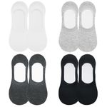 BOMOOMOO No Show Socks for Women & Mens, Cotton Invisible Socks, Breathable Non Slip Low Cut Socks with Non-slip Silicone, Size 8-11, 4 Pairs