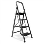 Equal 4-Step Ladder for Home | Carbon-Series Steel Folding Step Ladder with Wide Anti-Skid Steps | 5 Years Limited Warranty | 4 Step - Grey