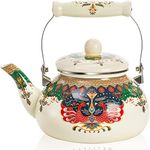 DEAYOU 2.6 Quart Enamel Tea Kettle Vintage, Large Porcelain Enameled Teakettle Stovetop, 2.5L Cute Tea Pot with Ceramic Cool Handle, Retro Steel Teapot for Hot Water, Decor, No Whistling