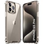 TheGiftKart TPU Ultra-Hybrid Crystal Clear Back Cover Case For Iphone 15 Pro | Camera & Screen Protection Bumps | Shockproof Design | Hard Back Cover Case For Iphone 15 Pro (Transparent Bumper)