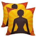 Olivia Rocco Pack of 2 Waterproof Cushion Cover Outdoor Garden Breathable Decorative Cushions Covers for Patio Bench Sofa Furniture Indoor Living Room Bed Chair Scatter, Buddha