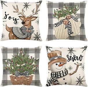4 Pièces Housse de Coussin de Noel 45x45cm, Housse Coussin Canape en Lin, Decoration de Noel Interieur Shabby Chic, Coussins Decoratifs pour Canapes, Decoration de Noël Maison Salon Chambre Lit (C)
