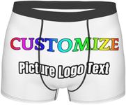 Personalized Man's Boxers Briefs, Custom Underwear with Picture Logo Text Customized Novelty Underpants Funny Boxer Shorts Gifts for Husband Father Boyfriend (UK, Alpha, XL, Regular, Regular, White)