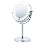 Beurer BS 55 Makeup Mirror with Light, Bright LED Light (18 LEDs), Pivoting Mirror, Touch Sensor On, 1 Side with Normal View, 1 Side with Magnification View (x7), Chrome Finishes,20.5 x 31.5 x 13.4 cm