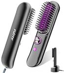 ALLJIA Hair Straightener Brush Cordless - Portable 8400mAh Mini Hair Straightening Brushes for Travel, USB Rechargeable Ionic Smoothing Heated Hairbrush with Exclusive Upgraded Charging Dock