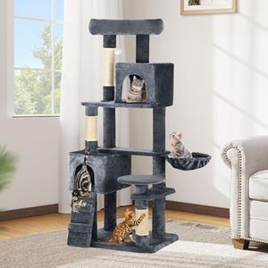 DWVO Cat Tower 70.8in for Indoor Cats: Multi-Tiered Feline Furnishing with Snug Cat Bed, Scratch Poles, Feline Window Cushioned Plush Roost for Young Cats Animal Activity Center Dark Gray