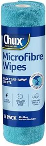 Chux Microfibre Wipes Roll – 15 Easy Tear-Away Sheets, Reusable & Washable Cleaning Cloths, Streak & Lint-Free, Super Absorbent for Glass, Stainless Steel & Stone Benchtops – Teal/Navy Blue