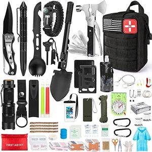 235Pcs Emergency Survival Kit and First Aid Kit Professional Gear Tool with IFAK Molle System Compatible Bag, Gift for Men Camping Outdoor Adventure Boat Hunting Hiking & Earthquake (Black)