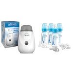 Dr. Brown's Insta-Feed Bottle Warmer and Sterilizer, White + Dr. Brown's Options+ Slow Flow Preemie and Newborn Anti-Colic Bottle Set with 4oz Bottles and HappyPaci - Blue