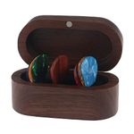 MYLYWOO Guitar Picks Holder with 7 Picks in 4 Thicknesses, A unique gift for musicians or guitar lovers,Guitar Accessories,Mini Jewelry Storage,Wooden knickknacks, 3.35×1.77×1.58 inches,Walnut