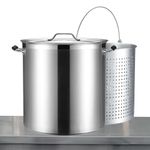 CURTA 100 Quart Large Stock Pot with Lid and Basket, 18/8 Stainless Steel Cooking Pot, Commercial Cookware for Soup, Stew & Sauce, Oven Safe & Dishwasher Safe