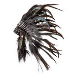 Pink Pineapple Handcrafted Native American Inspired Feather Headdress - Short Length - Black