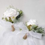 Floroom Ivory Rose Boutonnieres for Best Men Groom Groomsmen White Wedding Prom Set of 2