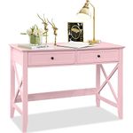 Lewahom Writing Computer Desk with Drawers, Cute Modern Table for Bedrooms, Pink Vanity Table Office Desk with Drawers, Home Computer Desk for Girls Living Room Entryway, Pink