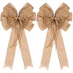 2 Pack Large Burlap Jute Hemp Rope Bows for Wreaths,Rustic Farmhouse Crafts Bow Wrapping Tree Topper Wedding Holiday Birthday Party Wall Home Boho Front Door Decorations