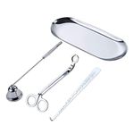 Hsthe Sea 4 Pcs Candle Tools Accessory Set,Kandle Wick Trimmer, Candle Wick Dipper, Candle Snuffer and Candle Wick Dipper Storage Tray Plate (Silver)
