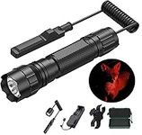 VASTFIRE Mini Hunting Red Light Flashlight with Remote Pressure Switch & Scope Adjustable Focus Rail Mount LED 250 Yard Torch Flashlight Coyote Hog Pig Predator Light