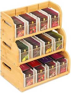 Bamboo Tea Bag Organizer, 3-Tier Tea Bag Holder Storage Organizer, Stackable Tea Packet Rack/Shelf, Tea Station Stand with Acrylic Partition for Counter, Cabinet and Pantry（FT）