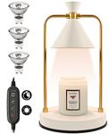 Candle Warmer Lamp with 3 Bulbs, Electric Wax Melter Warmer with Timer, Dimmable Candle Warmer Light with White Jar for Small & Large Jar Candles, Aromatic Candle Holders Heater for Home Decor (White)