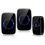 eecoo Ring Doorbell Kit, Doorbell, 2 Waterproof Receiver and 1 Battery Operated Push Buttons Transmitter 1000 Feet Operating Range, 5 Levels Volume with Silence LED Flash Mode, 60 Melodies, Black