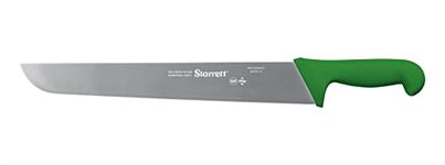 Starrett Professional Butchers Knife - BKG203-14 Wide straight 14 Inch Ultra Sharp Sanitized Steel Blade - Green Handle Kitchen Chef's Knife