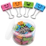 Mini Smiley Binder Paper Clips, Coideal 19mm Small Bull Clips Coloured Metal Foldback Clamps for Picture Document (40 Pcs)