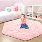 Junovo Ultra Soft Rug for Nursery Children Room Baby Room Home Decor DormitoryHexagon Carpet for Playhouse Princess Tent Kids Play CastleDiameter 55-inchPink