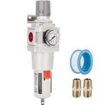 NANPU 1" NPT Compressed Air Filter Regulator Combo Piggyback, 5 Micron Brass Element, Poly Bowl, Semi-Auto Drain, Metal Bracket, 0-150 psi Gauge