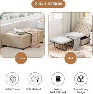 COSTWAY Folding Sofa Bed – Beige Convertible Sleeper Chair