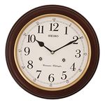 SEIKO Classic Round Analog Brown Wooden English Numbers Home Decor Hourly Chimes Musical Wall Clock (Size: 31.4 x 6.1x 31.4 CM | Weight: 1250 gram) QXH202ZN