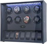 RYLENE 8 Watch Winder for Automatic Watches Watch Rotator for Rolex 15 Rotation Modes Display Case with Extra Storages White Light, Watches Winder Box with Adapter Present for Man Mabuchi Motor