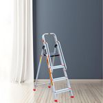 Mivu Elite 4 Steps Foldable Aluminium Ladder for Home and Office Use | with Hand-Rails | Slip Resistant Steps | Heavyduty Antiskid Platform | Space-Saving Design, Home & Office use