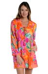 Lace Front Cover Up Tunic Dress, Hot Coral//Isla Del Sol, Large