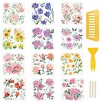 WANDIC 12 Sheets Rub On Transfer Stickers Flower Waterproof Decals Journal Album Stickers Furniture Craft Decals for DIY Scrapbooking