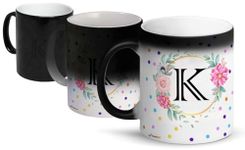 FirseBUY Alphabet K Magic Mug 1 Pcs - Personalised Gift - K Initial Letter Name Mug, Co Worker Gift, Birthday Present Ideas, Gift for Women, Men, 11 oz (Black)