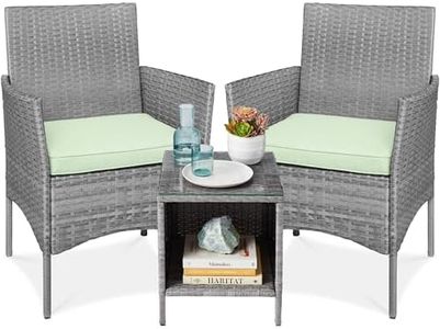 Best Choice Products 3-Piece Outdoor Wicker Conversation Bistro Set, Space Saving Patio Furniture for Garden w/Side Table - Gray/Light Mint