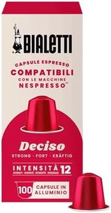 Bialetti Deciso Espresso Capsules 100 Pack – Original Line Machine Compatible Coffee Pods, Strong Intensity 12, Bold Italian Roast with Toasted Notes and Persistent Flavor