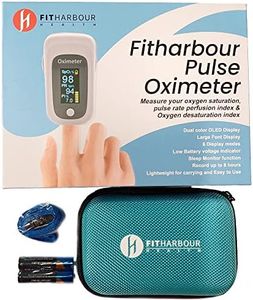 Pulse Oximeter Fitharbour New Version [ARTG registered] Blood Oxygen Saturation Monitor Fingertip OLED Display HR with Alarm Two AAA Batteries Carry Bag & Lanyard ARTG ID: 391555 by Fitharbour (Grey)